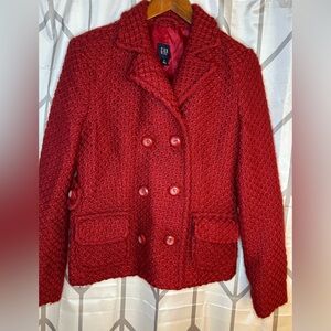 GAP Women's Rich Red Textured Pea Coat